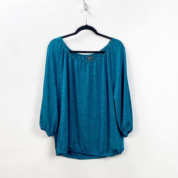 Covington 2X Plus Womens Blue Marled Popover Blouse Top - Picture 1 of 6